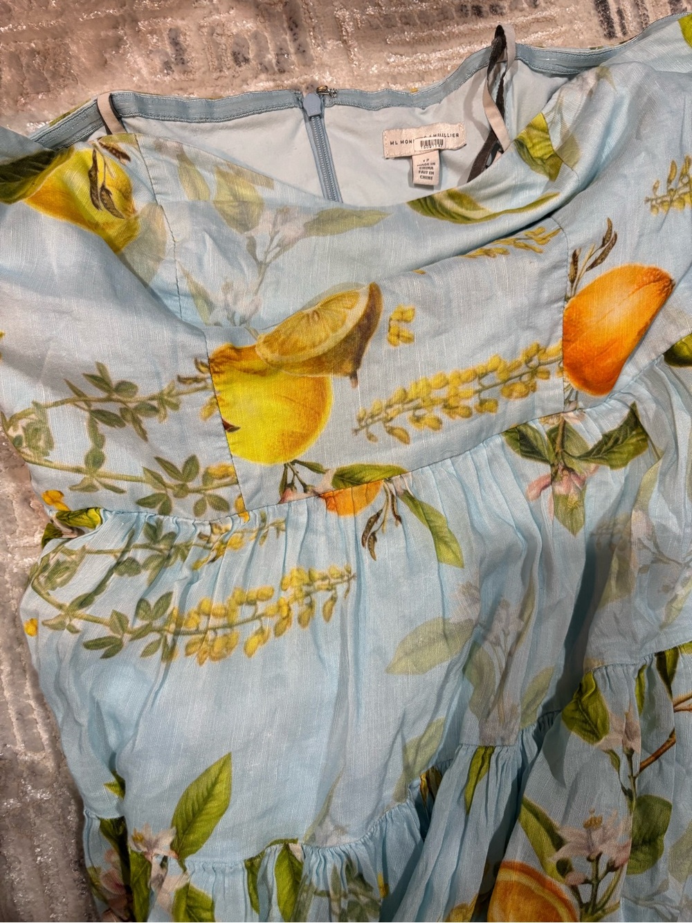 Monique Lhuillier Light Blue Strapless Lemon-Print Mini Dress - Picture 8 of 9
